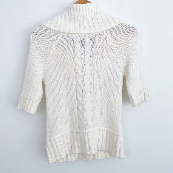 Express Cream Cowl Neck Cable Knit Short Sleeves Snap Button Sweater XS - Picture 8 of 16